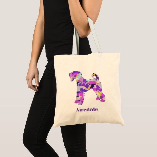 Airedale Terrier Dog Purple Silhouette 2 Sided Tote Bag (Front (Product))