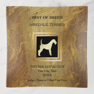 Airedale Terrier Dog Show Award Marble Gold Trinket Tray