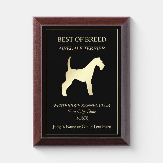 Airedale Terrier Dog Show Award Plaque (Vertical)