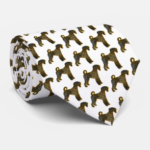 Airedale Terrier Dog Silhouette Halloween White Neck Tie