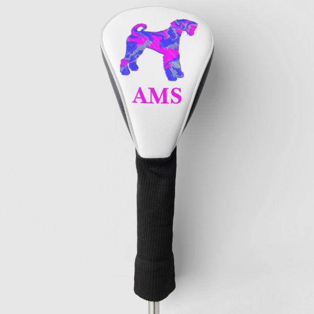 Airedale Terrier Dog Silhouette Hot Pink & Blue Golf Head Cover (Front)