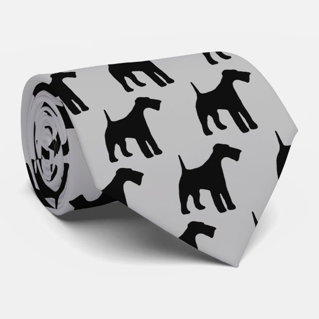 Airedale Terrier Dog Silhouette Neck Tie (Rolled)