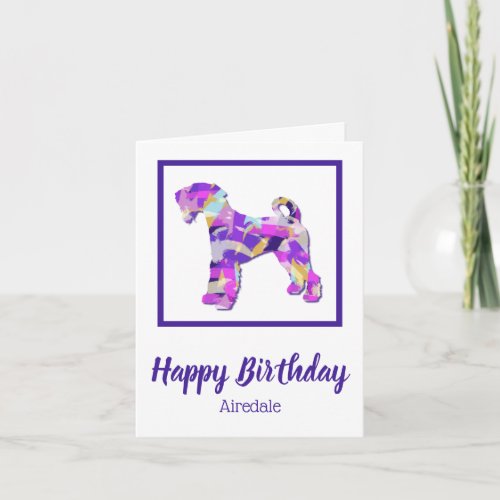 Airedale Terrier Dog Silhouette Purple Birthday Card
