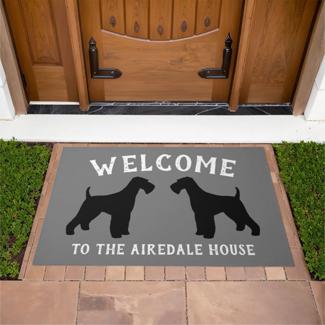 Airedale Terrier Dog Silhouettes Custom Doormat (Outdoor)
