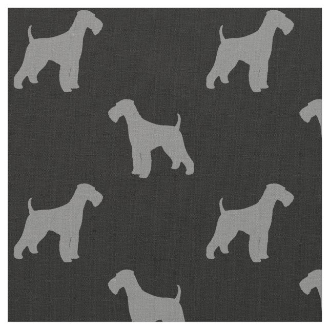 Airedale Terrier Dog Silhouettes Pattern Grey Fabric (Close Up)
