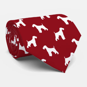Airedale Terrier Dog Silhouettes Pattern Red Neck Tie