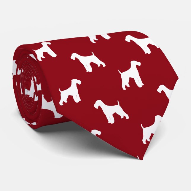 Airedale Terrier Dog Silhouettes Pattern Red Neck Tie (Rolled)