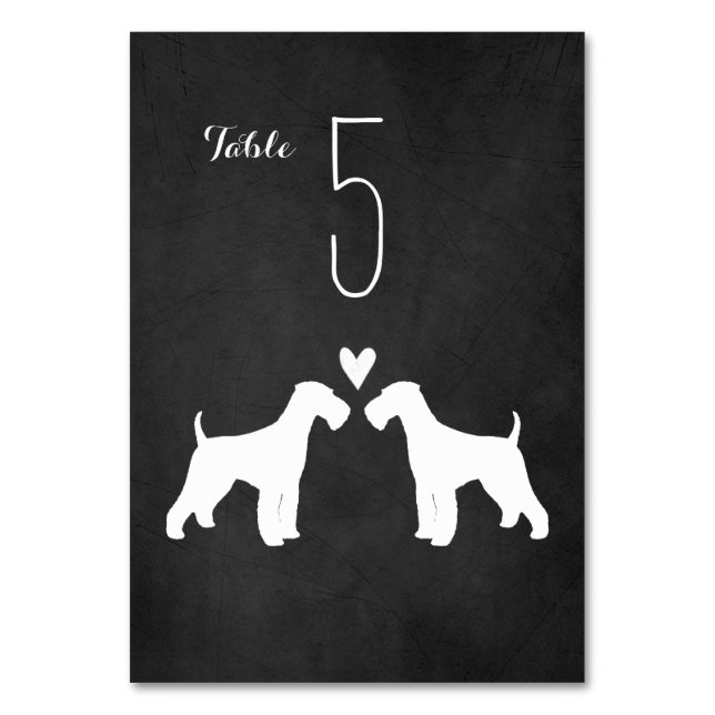 Airedale Terrier Dog Silhouettes Wedding Reception Table Number (Front)