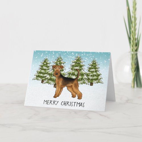 Airedale Terrier Dog Snowy Winter Forest Festive Card