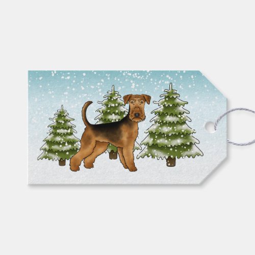 Airedale Terrier Dog Snowy Winter Forest Festive Gift Tags