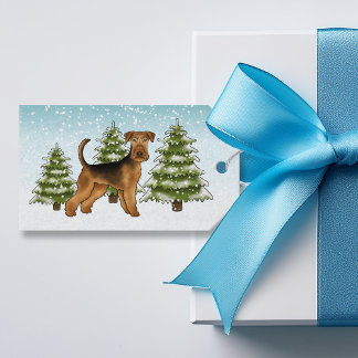 Airedale Terrier Dog Snowy Winter Forest Festive Gift Tags