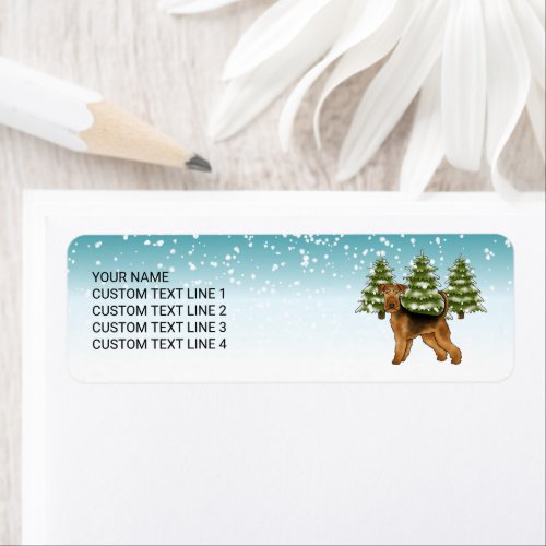 Airedale Terrier Dog Snowy Winter Forest Festive Label