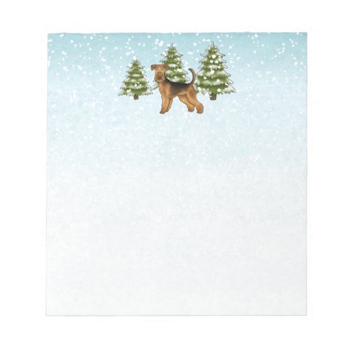 Airedale Terrier Dog Snowy Winter Forest Festive Notepad