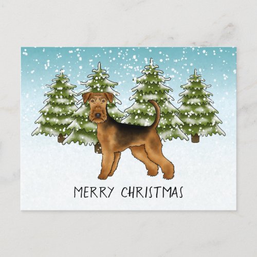 Airedale Terrier Dog Snowy Winter Forest Festive Postcard