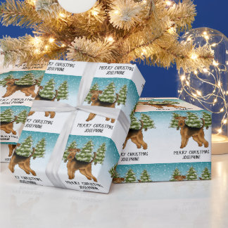 Airedale Terrier Dog Snowy Winter Forest Festive Wrapping Paper