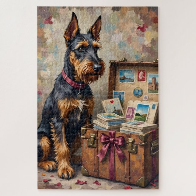 Airedale Terrier Dog Vintage Love Postcards Jigsaw Puzzle (Vertical)