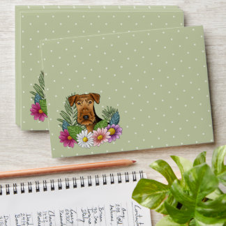 Airedale Terrier Dog With Colorful Flowers Green Envelope