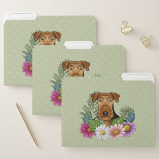 Airedale Terrier Dog With Colorful Flowers Green File Folder