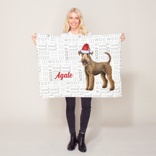 Airedale Terrier Dog with Name Christmas Holiday Fleece Blanket (In Situ)