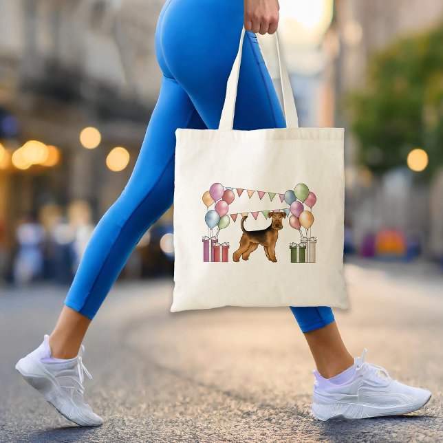 Airedale Terrier Dog With Pastel Colors Birthday Tote Bag (Please note: This image is a digital mockup. The product may not be in scale.)
