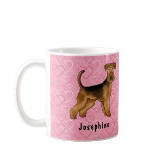 Airedale Terrier Dog With Pink Hearts And Name Coffee Mug