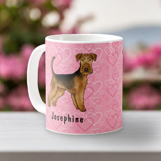 Airedale Terrier Dog With Pink Hearts And Name Coffee Mug