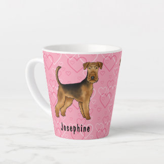 Airedale Terrier Dog With Pink Hearts And Name Latte Mug