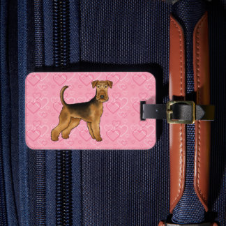 Airedale Terrier Dog With Pink Hearts And Text Luggage Tag