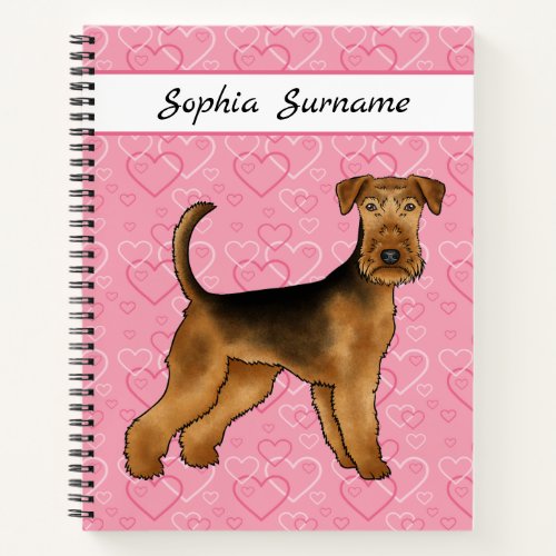 Airedale Terrier Dog With Pink Hearts And Text Notebook