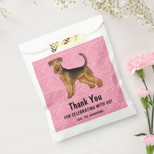 Airedale Terrier Dog With Pink Hearts Thank You Favor Bag