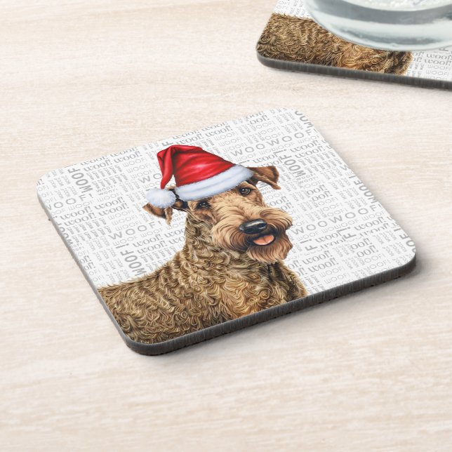 Airedale Terrier Dog Woof Word Art Holiday Beverage Coaster (Left Side)