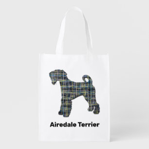 Airedale Terrier Dog Yellow & Black Grid Lines Grocery Bag