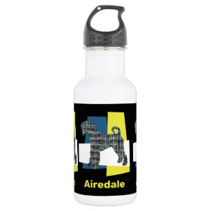 Airedale Terrier Dog Yellow & Blue Triangle Grid Stainless Steel Water Bottle