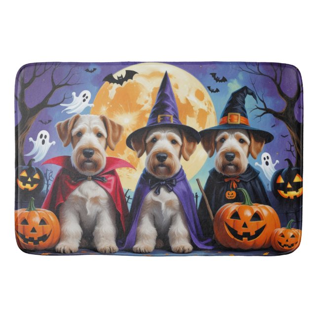 Airedale Terrier Dogs Pumpkin Halloween Funny Bath Mat (Front)