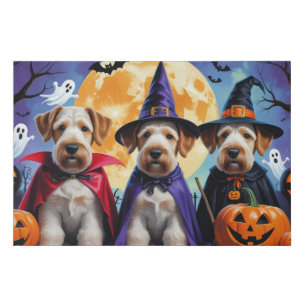 Airedale Terrier Dogs Pumpkin Halloween Funny Faux Canvas Print