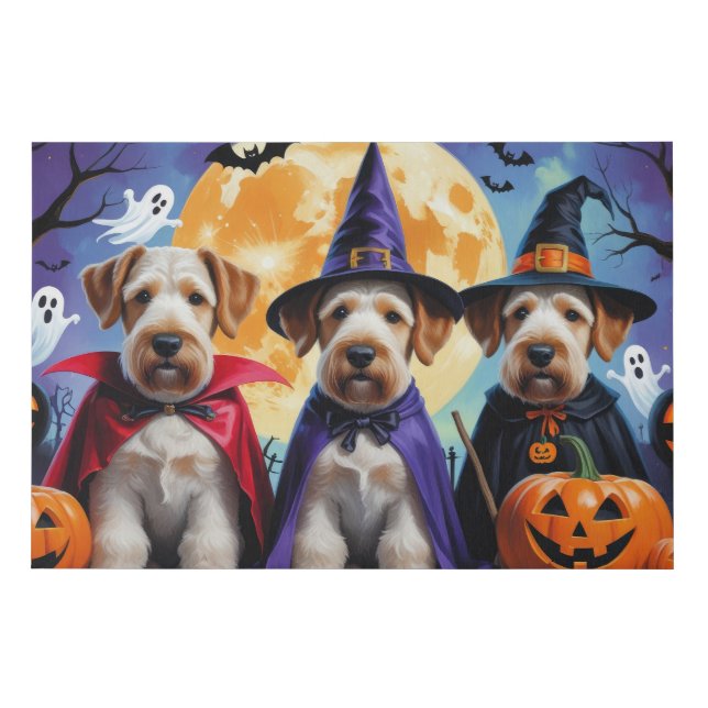 Airedale Terrier Dogs Pumpkin Halloween Funny Faux Canvas Print (Front)