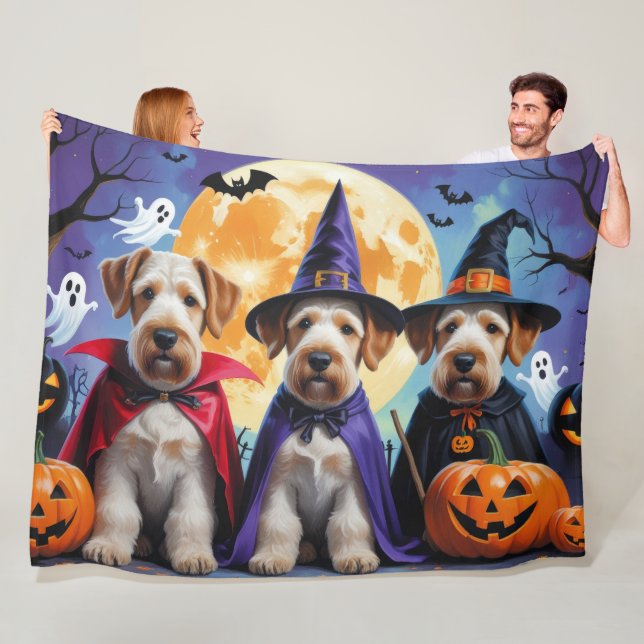 Airedale Terrier Dogs Pumpkin Halloween Funny Fleece Blanket (In Situ)