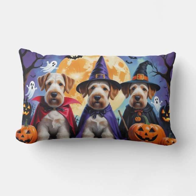 Airedale Terrier Dogs Pumpkin Halloween Funny Lumbar Pillow (Front)