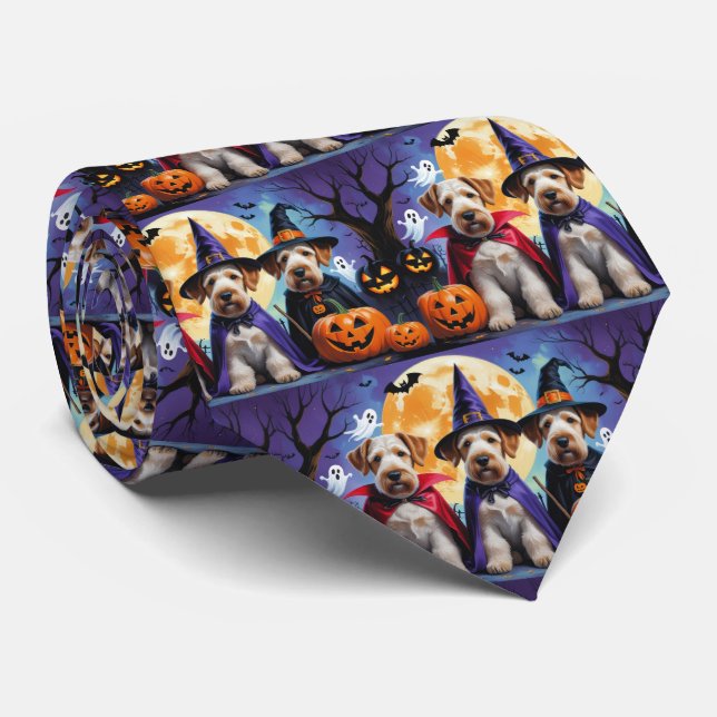 Airedale Terrier Dogs Pumpkin Halloween Funny Neck Tie (Rolled)