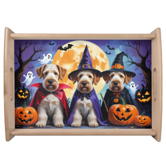 Airedale Terrier Dogs Pumpkin Halloween Funny Serving Tray (Front)