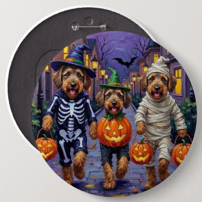Airedale Terrier Dogs Trick-or-Treating Halloween  Button (Front & Back)