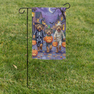 Airedale Terrier Dogs Trick-or-Treating Halloween Garden Flag