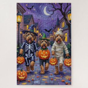 Airedale Terrier Dogs Trick-or-Treating Halloween Jigsaw Puzzle