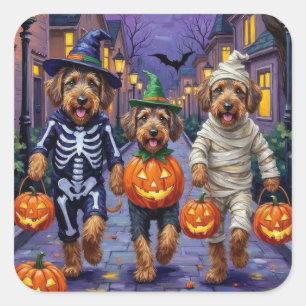 Airedale Terrier Dogs Trick-or-Treating Halloween Square Sticker