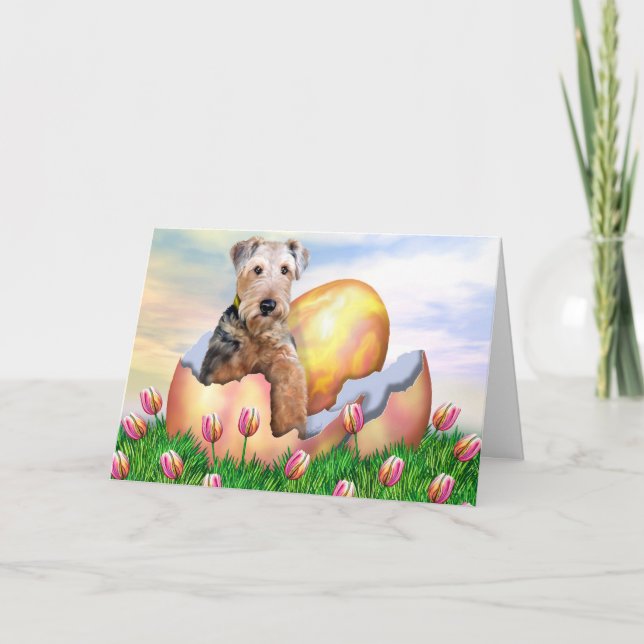 Airedale Terrier Easter Surprise Holiday Card (Front)