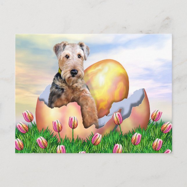 Airedale Terrier Easter Surprise Holiday Postcard (Front)