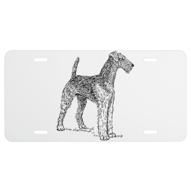 Airedale Terrier Elegant Dog Drawing License Plate (Front)