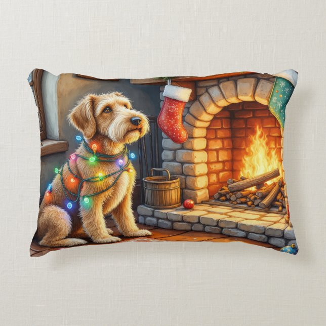 Airedale Terrier Fireplace Christmas Lights Accent Pillow (Front)