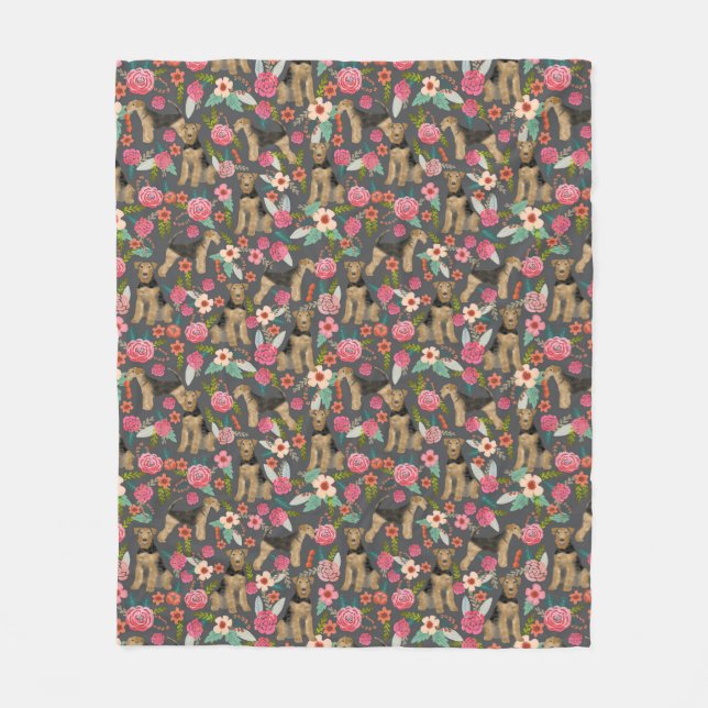Airedale Terrier Floral dog blanket (Front)