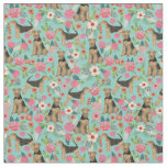 Airedale Terrier floral dog fabric - mint